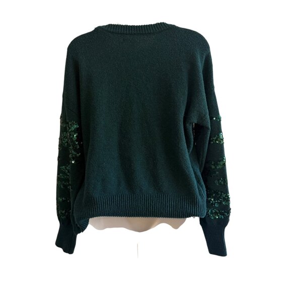 Nine West Forest Green Sequin Sweater | Holiday Glam | Size M - Picture 6 of 10